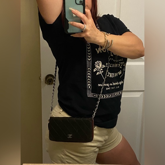 🖤 🥀Chanel Zip Wallet on Chain similar Double Zipper Quilted Diamond Stitch WOC - Picture 11 of 12